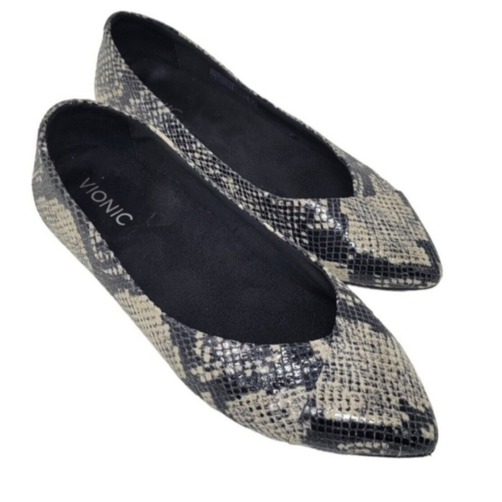 VIONIC Caballo Snake Slip On Flats Point Toe Comfort Orthopedic Shoes